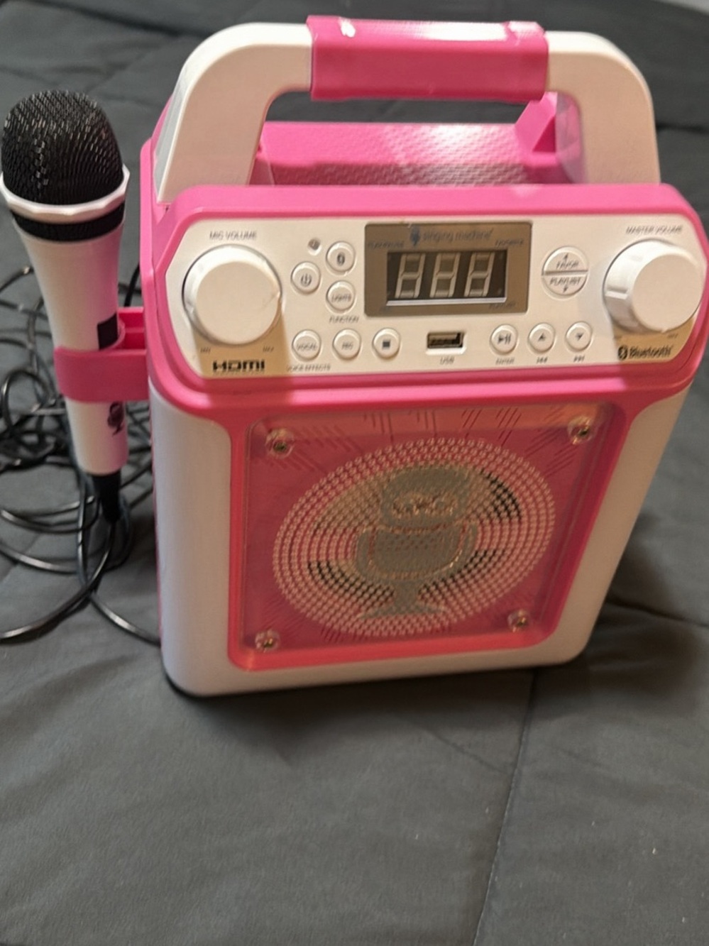 Portable Pink Bluetooth Karaoke Speaker with Microphone and Handle